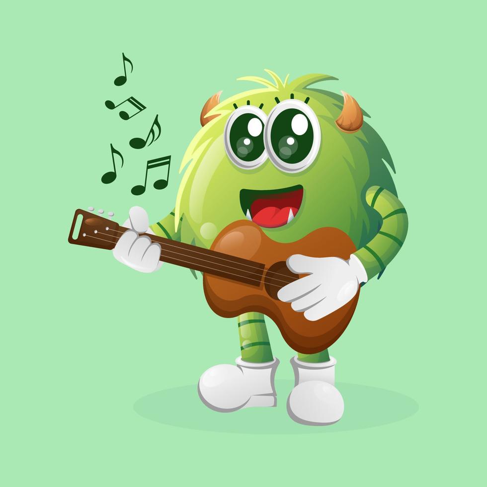 carino verde mostro giocando chitarra vettore