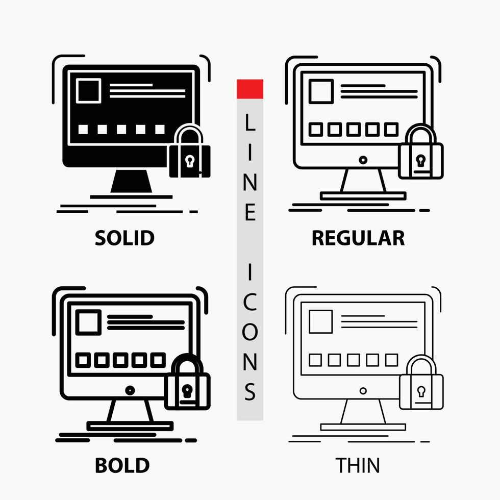 proteggere. protezione. serratura. sicurezza. sicuro icona nel sottile. regolare. grassetto linea e glifo stile. vettore illustrazione