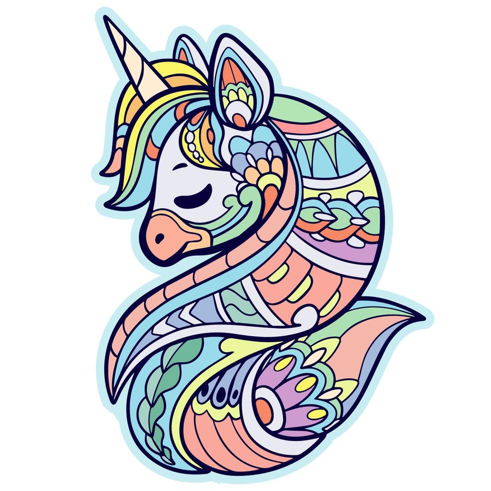 colorato carino unicorno cartone animato mandala arti isolato su bianca sfondo vettore