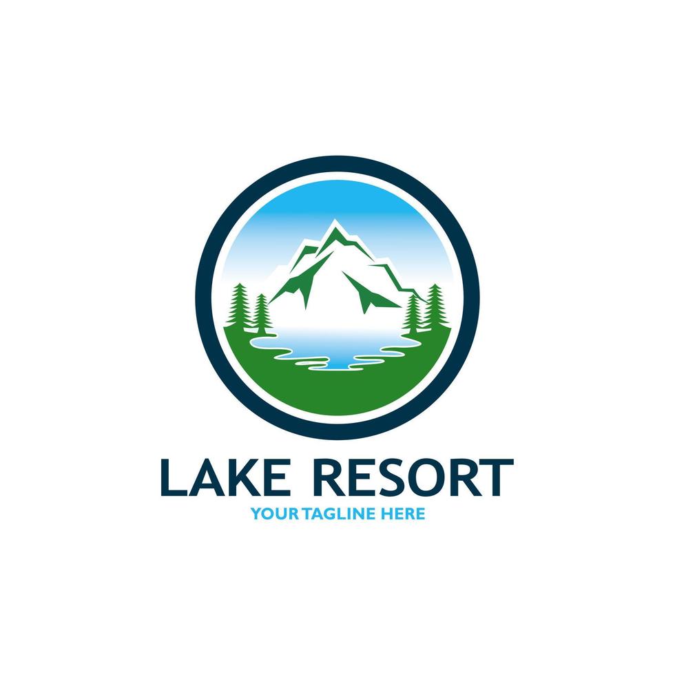 montagna lago logo natura paesaggio azione vettore illustrazione