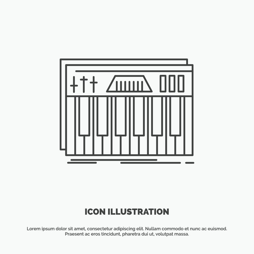 controllore. tastiera del computer. chiavi. midi. suono icona. linea vettore grigio simbolo per ui e ux. sito web o mobile applicazione