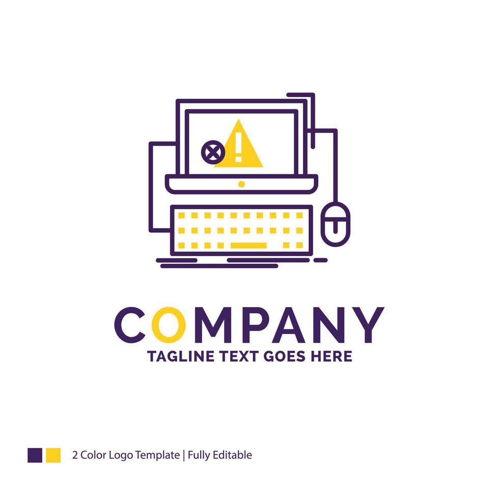 azienda nome logo design per computer. incidente. errore. fallimento. sistema. viola e giallo marca nome design con posto per slogan. creativo logo modello per piccolo e grande attività commerciale. vettore