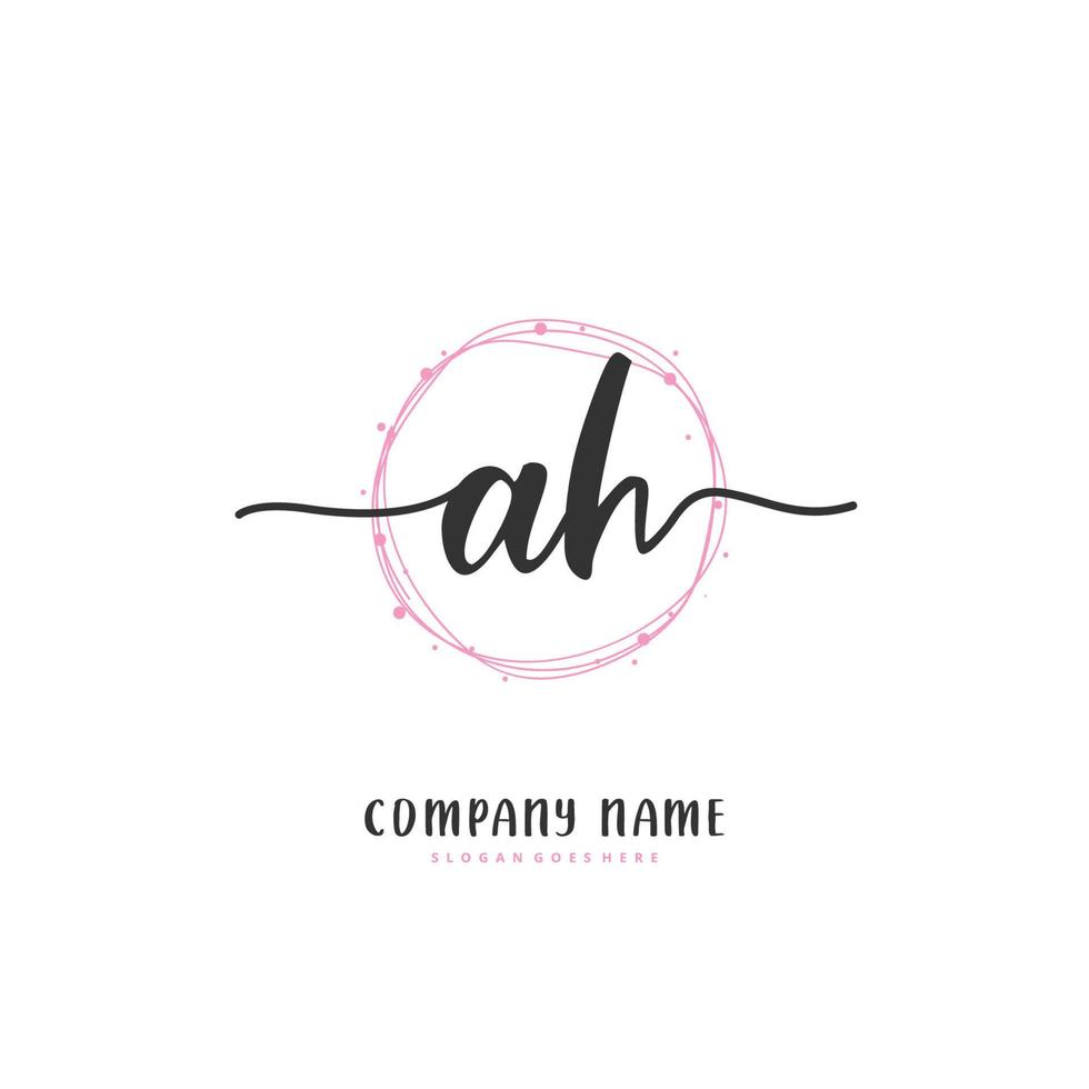 ah iniziale grafia e firma logo design con cerchio. bellissimo design manoscritto logo per moda, squadra, nozze, lusso logo. vettore