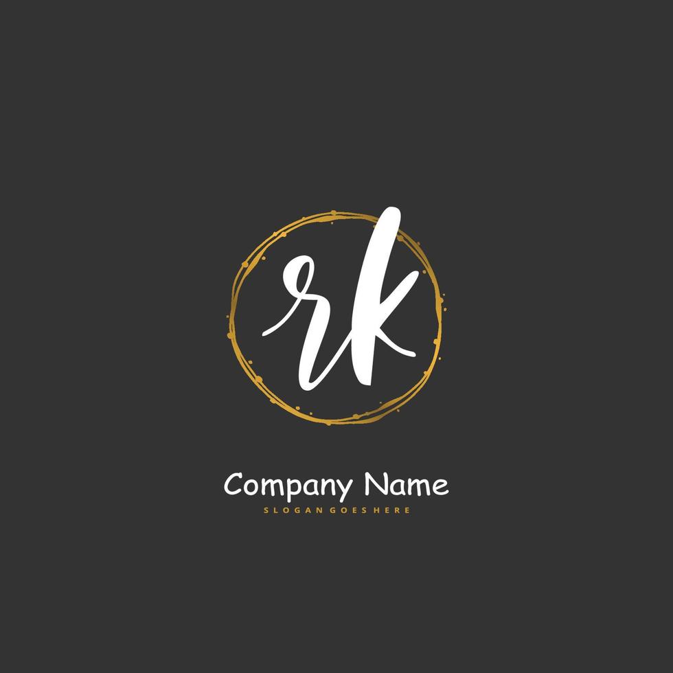 rk iniziale grafia e firma logo design con cerchio. bellissimo design manoscritto logo per moda, squadra, nozze, lusso logo. vettore