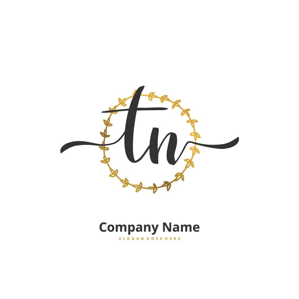 tn iniziale grafia e firma logo design con cerchio. bellissimo design manoscritto logo per moda, squadra, nozze, lusso logo. vettore