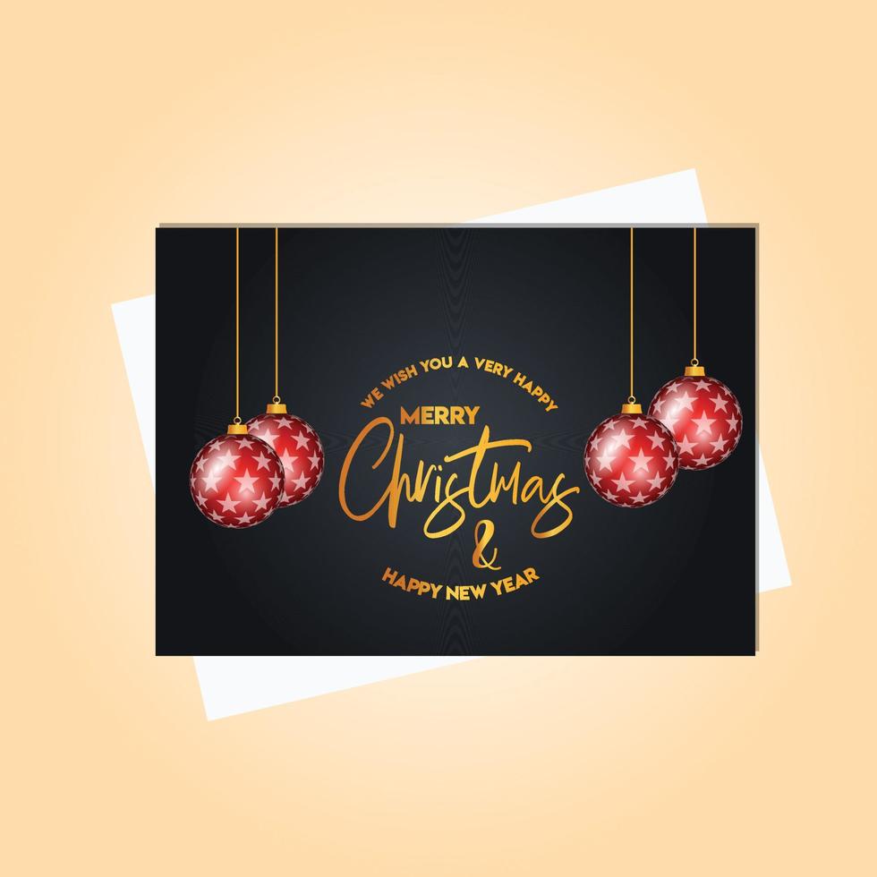 Natale d'oro lettering sospeso palla sfondo vettore