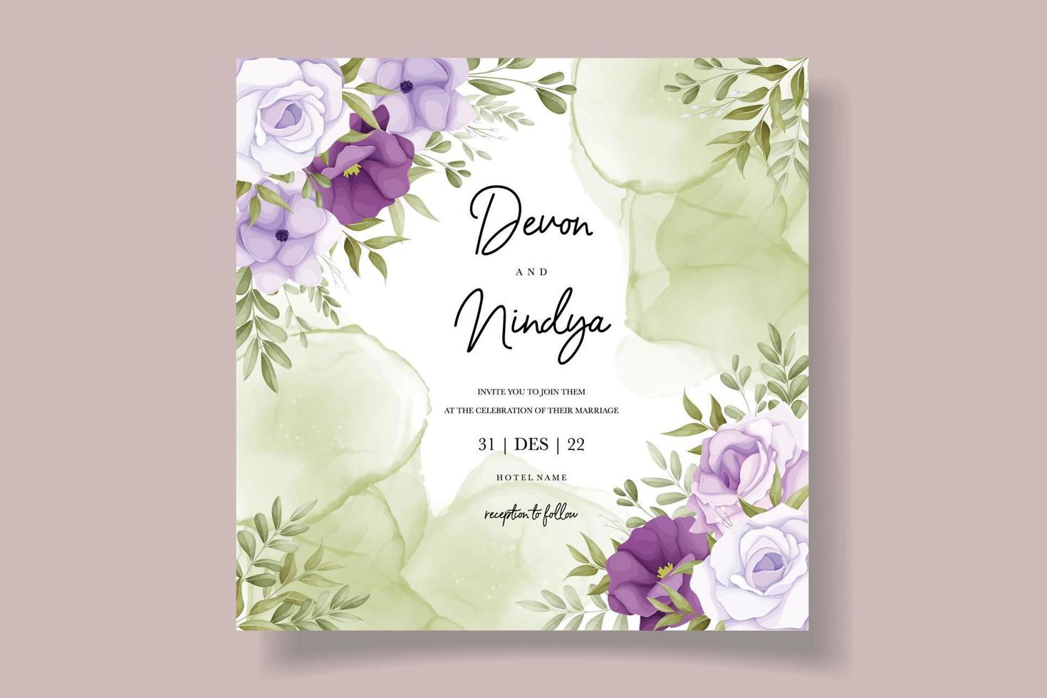 elegante nozze invito carta con viola fiore decorazione vettore