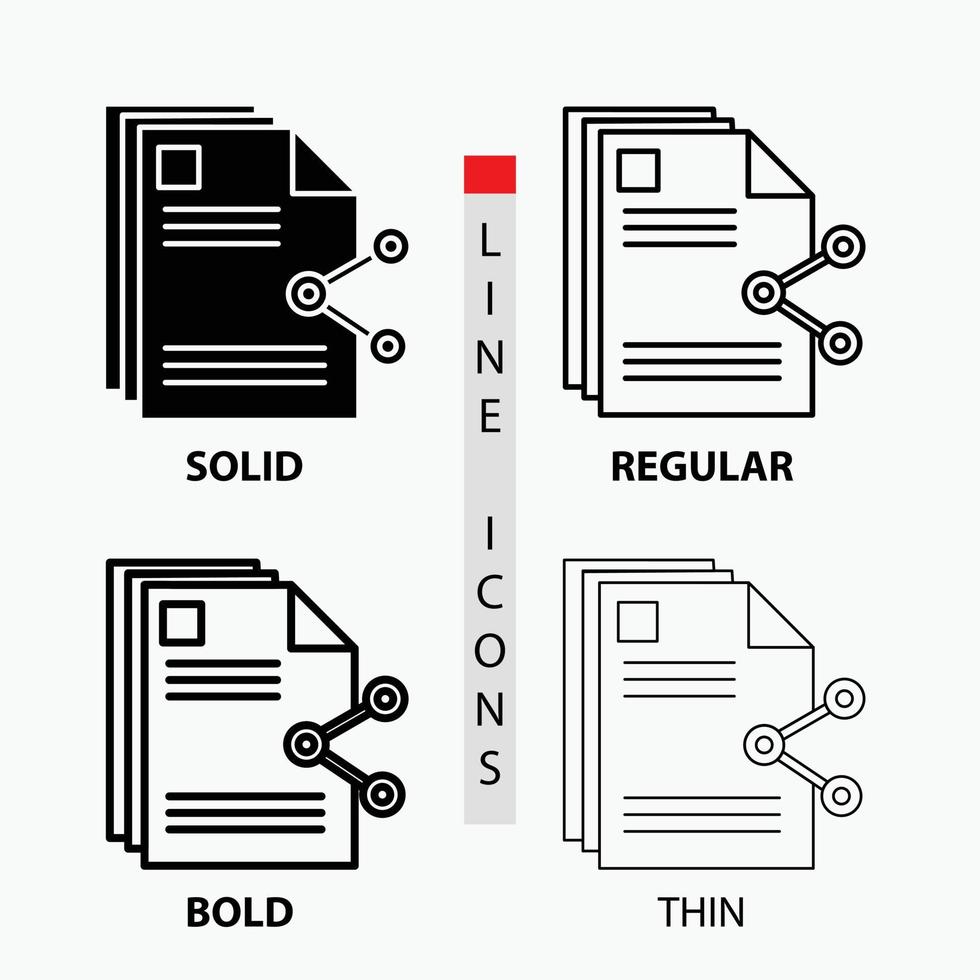 contenuto. File. condivisione. Condividere. documento icona nel sottile. regolare. grassetto linea e glifo stile. vettore illustrazione