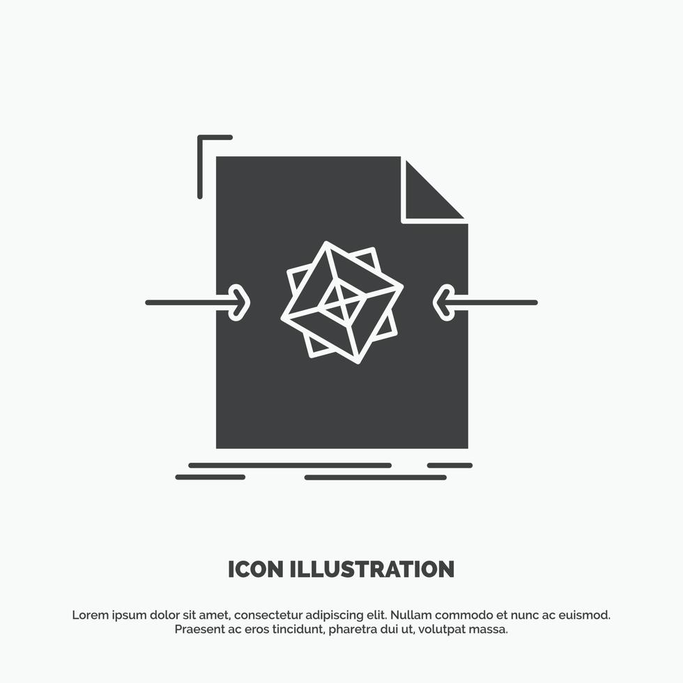 3d. documento. file. oggetto. in lavorazione icona. glifo vettore grigio simbolo per ui e ux. sito web o mobile applicazione