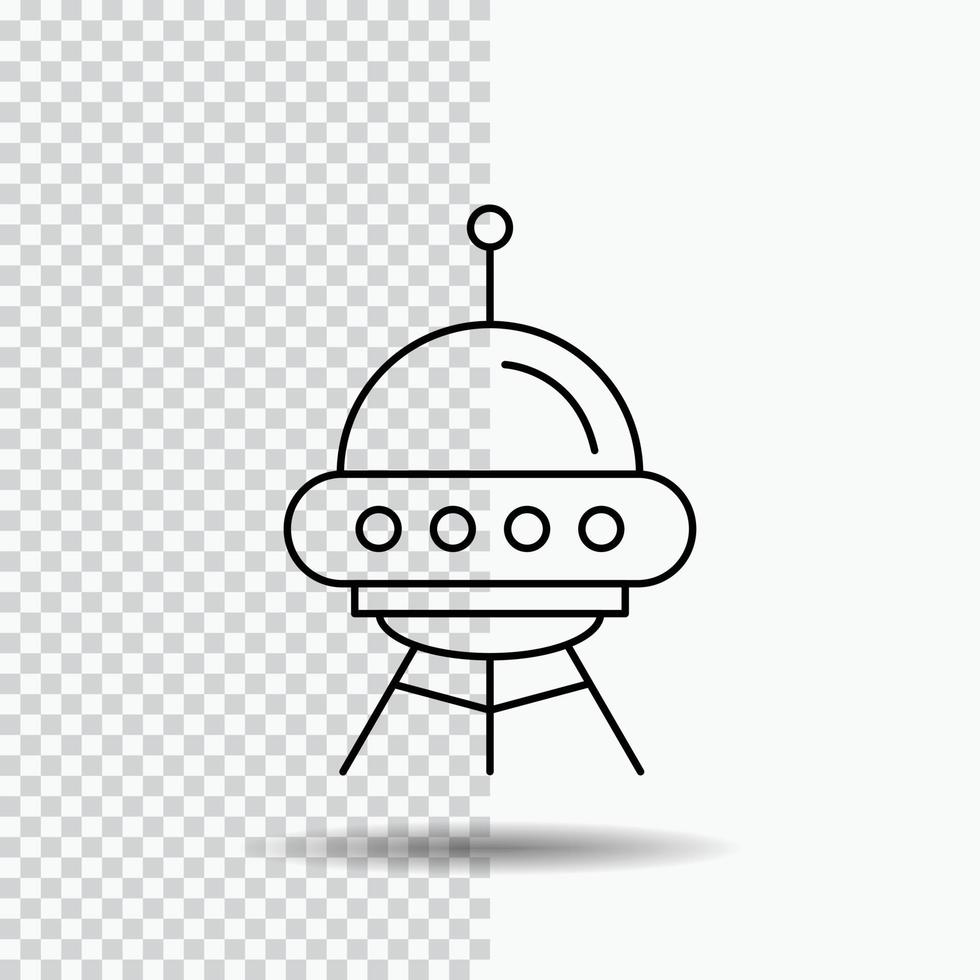 spazio nave. spazio. nave. razzo. alieno linea icona su trasparente sfondo. nero icona vettore illustrazione