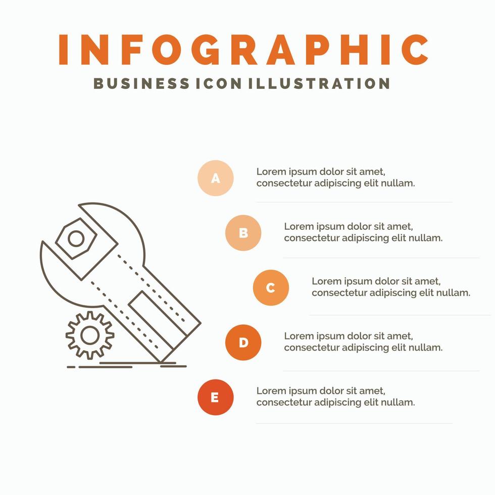 impostazioni. app. installazione. Manutenzione. servizio infografica modello per sito web e presentazione. linea grigio icona con arancia Infografica stile vettore illustrazione