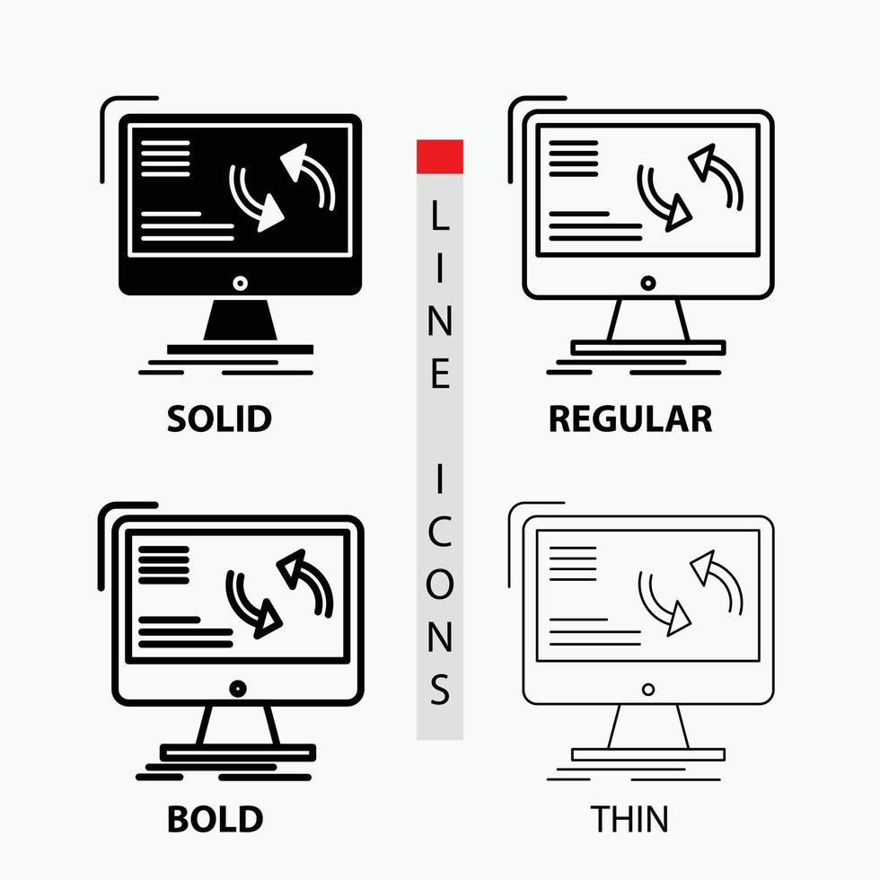 sincronizzazione. sincronizzare. informazione. dati. computer icona nel sottile. regolare. grassetto linea e glifo stile. vettore illustrazione