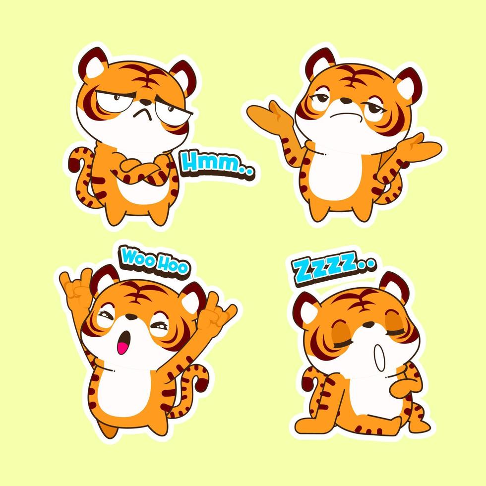 illustrazione vettoriale di cartone animato carino piccola tigre