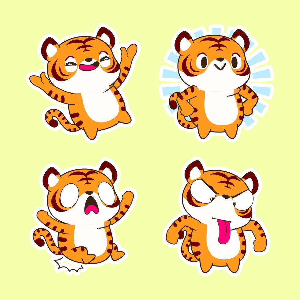 illustrazione vettoriale di cartone animato carino piccola tigre