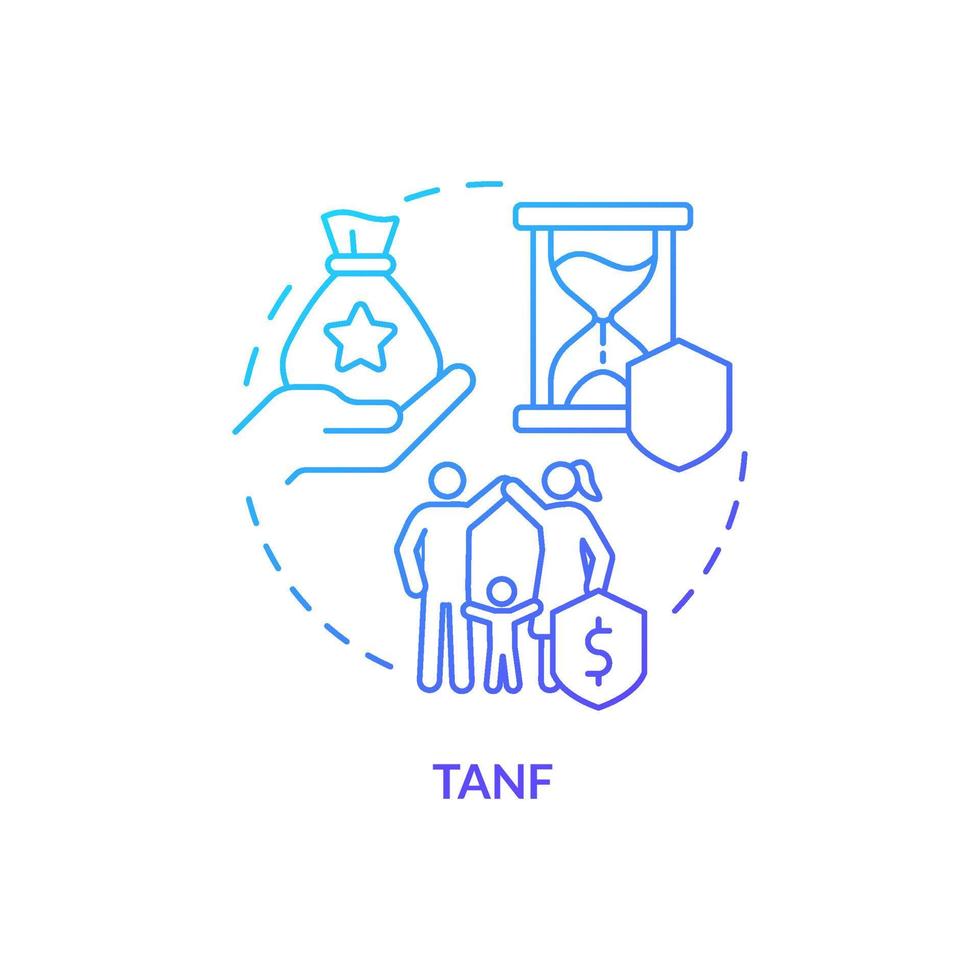 tanf blu pendenza concetto icona. temporaneo assistenza per bisognoso famiglie. governo beneficiare astratto idea magro linea illustrazione. isolato schema disegno. vettore