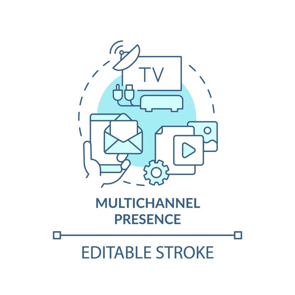 multicanale presenza turchese concetto icona. in linea piattaforme. digitale primo professionisti astratto idea magro linea illustrazione. isolato schema disegno. modificabile ictus. vettore