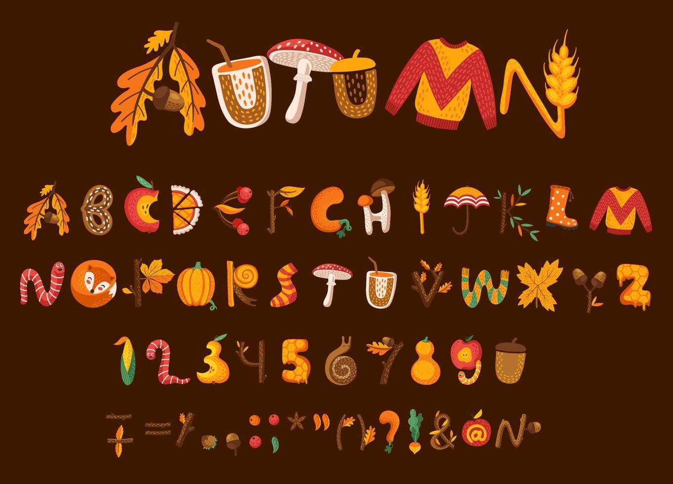 cartone animato autunno autunno ringraziamento font, genere, abc vettore