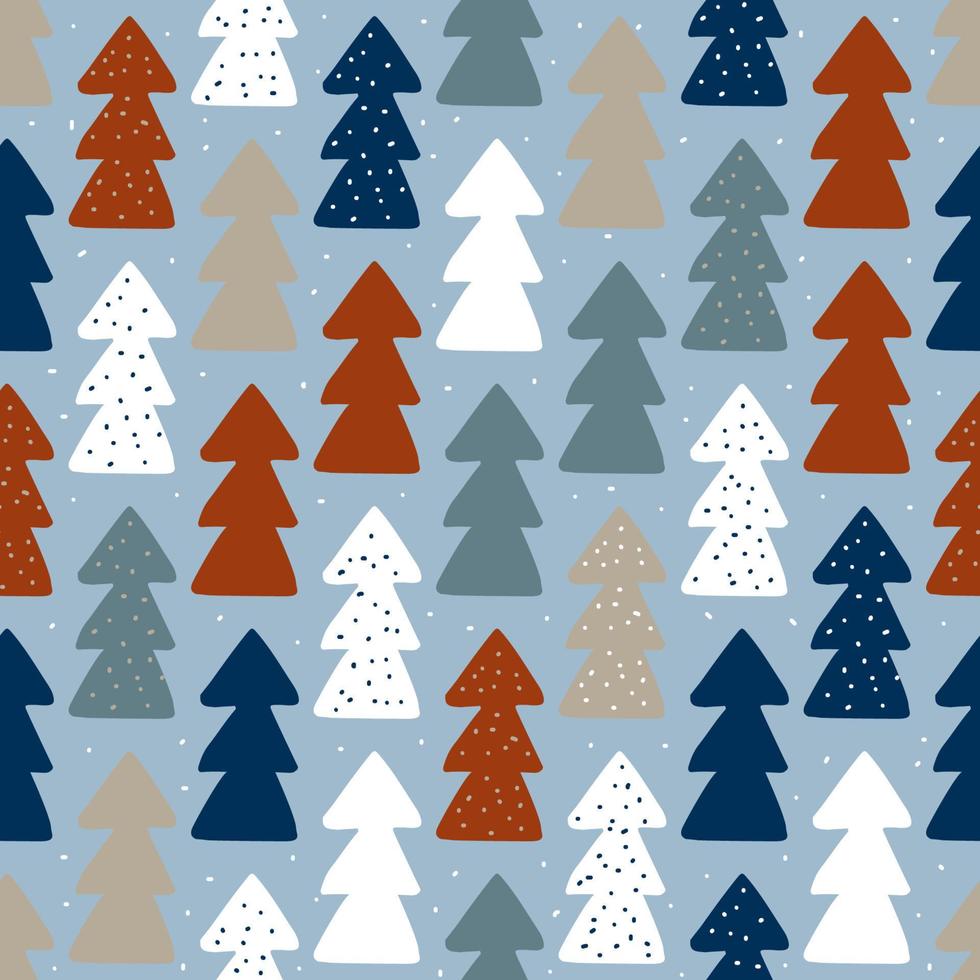 senza soluzione di continuità modello con un' multicolore inverno foresta di abete alberi. astratto sfondo con geometrico forme. naturale piatto stile design per confezione e Stampa. vettore illustrazione