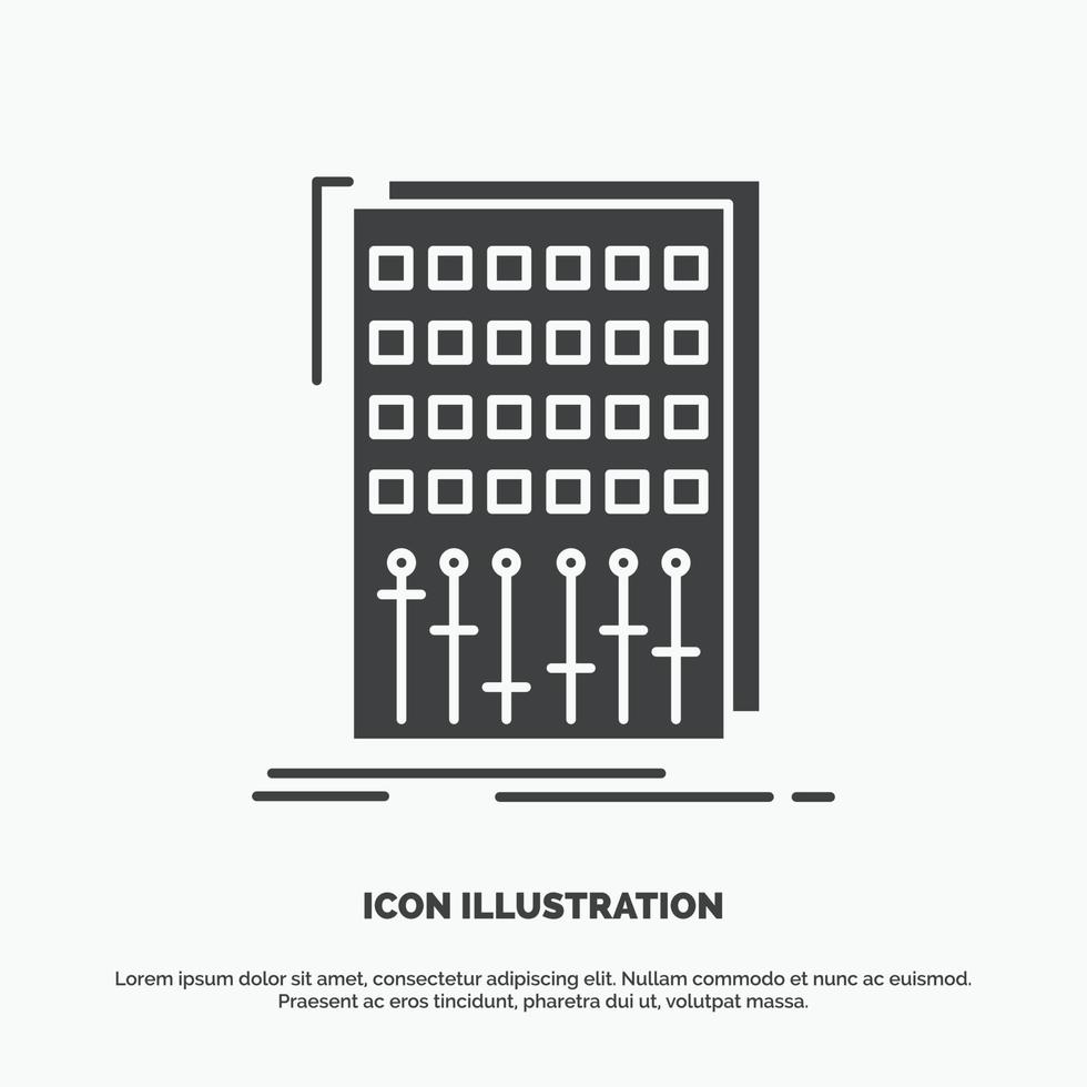 Audio. controllo. mescolare. miscelatore. studio icona. glifo vettore grigio simbolo per ui e ux. sito web o mobile applicazione