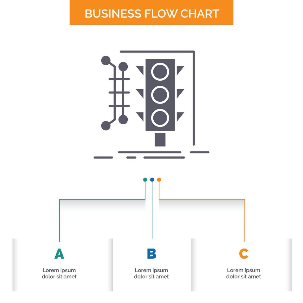 città. gestione. monitoraggio. inteligente. traffico attività commerciale flusso grafico design con 3 passi. glifo icona per presentazione sfondo modello posto per testo. vettore