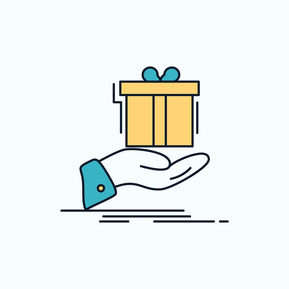 regalo. sorpresa. soluzione. idea. compleanno piatto icona. verde e giallo cartello e simboli per sito web e mobile applicazione. vettore illustrazione