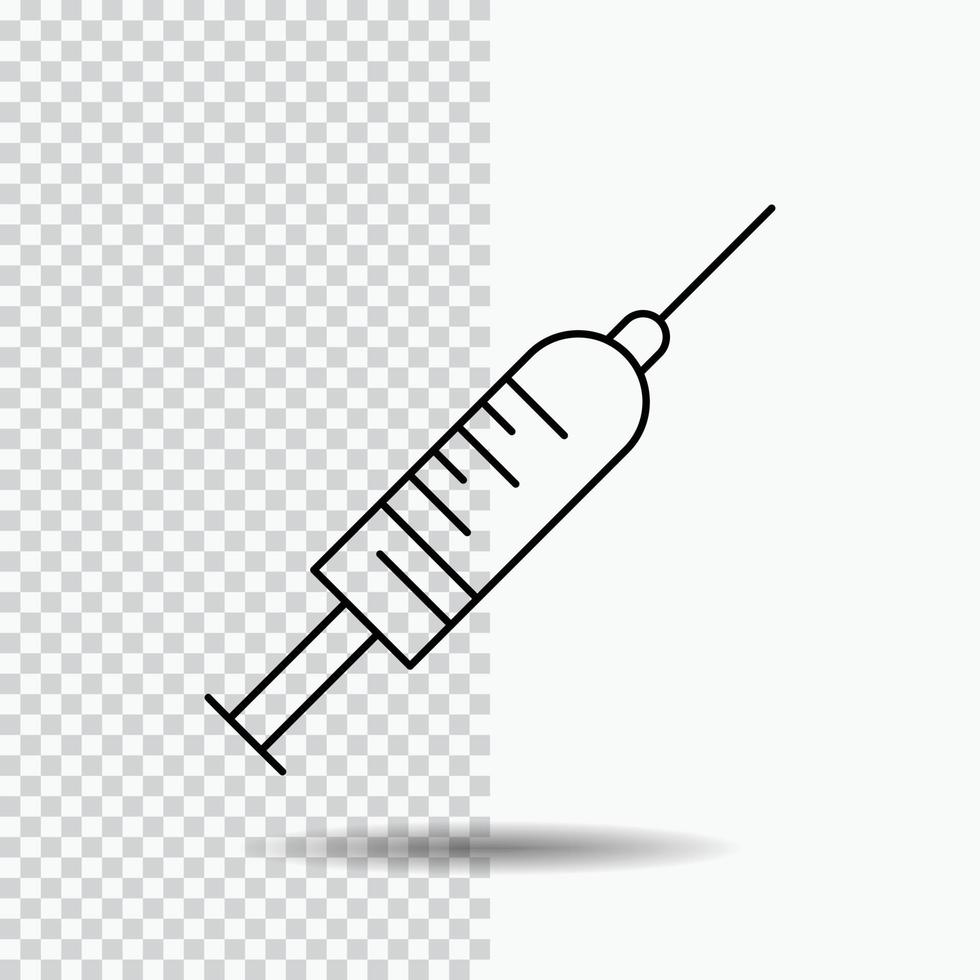 siringa. iniezione. vaccino. ago. tiro linea icona su trasparente sfondo. nero icona vettore illustrazione