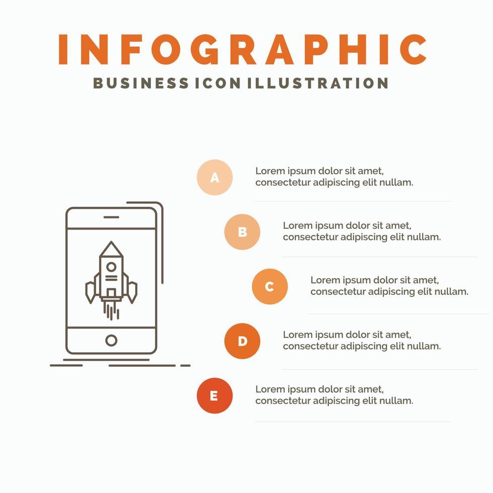 gioco. gioco. inizio. mobile. Telefono infografica modello per sito web e presentazione. linea grigio icona con arancia Infografica stile vettore illustrazione