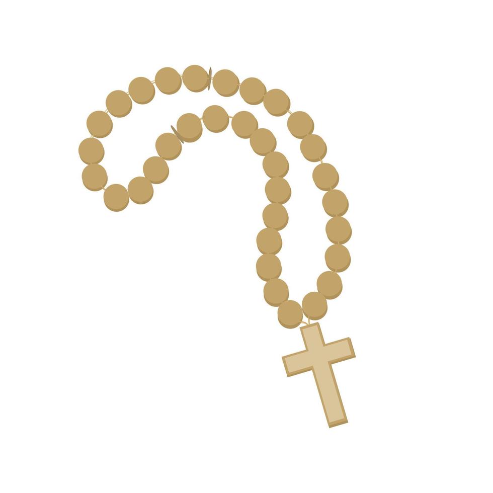 vettore - legna rosario perline con attraversare isolato su bianca sfondo. cristiano, pregare, religione concetto. oggetto.