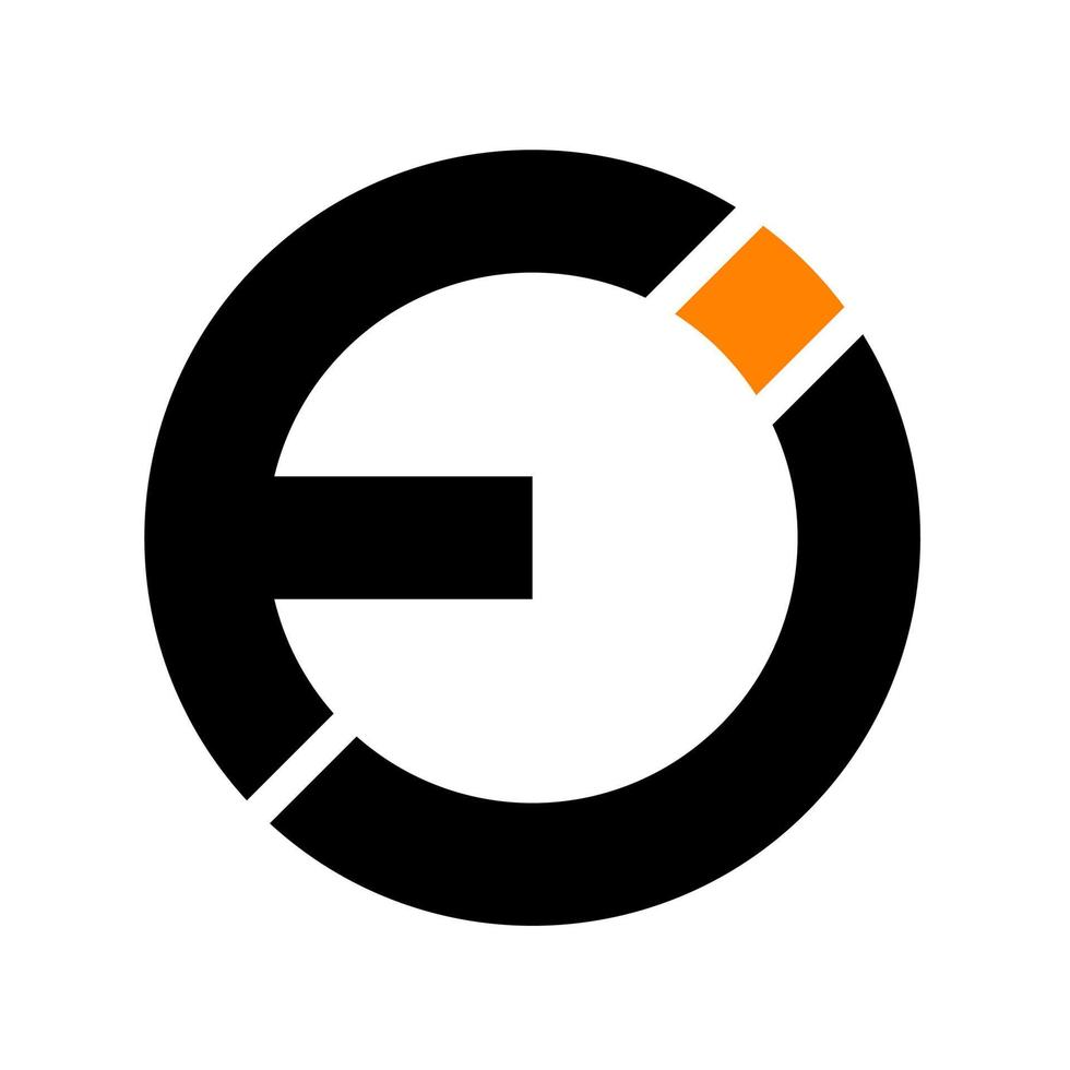 monogramma logo. iniziali f e j. il logo è circolare. uno parte è colorato arancia come il punto di il lettera j. vettore