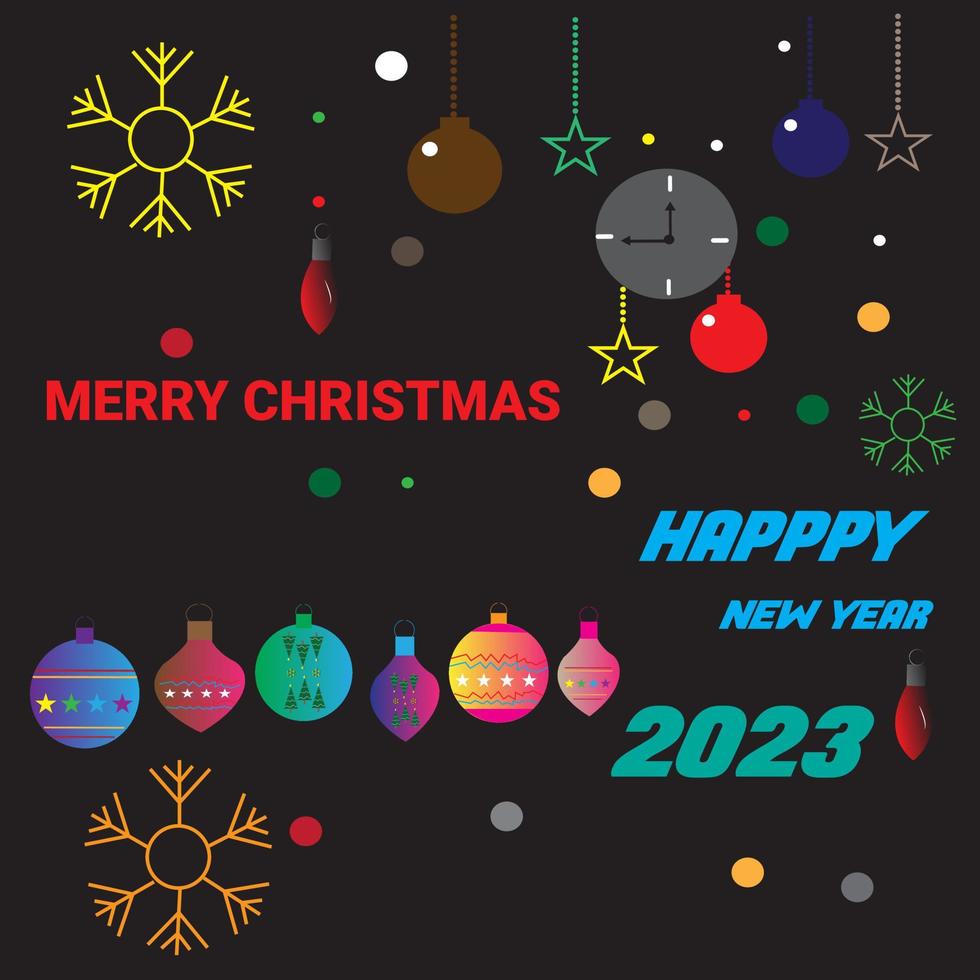 sfondo impostato di Natale palline e contento nuovo anno 2023.set di Natale e nuovo anno vacanza regalo carte. natale striscioni, ragnatela manifesto, volantini e opuscoli, saluto carte, gruppo luminosa copertine. vettore
