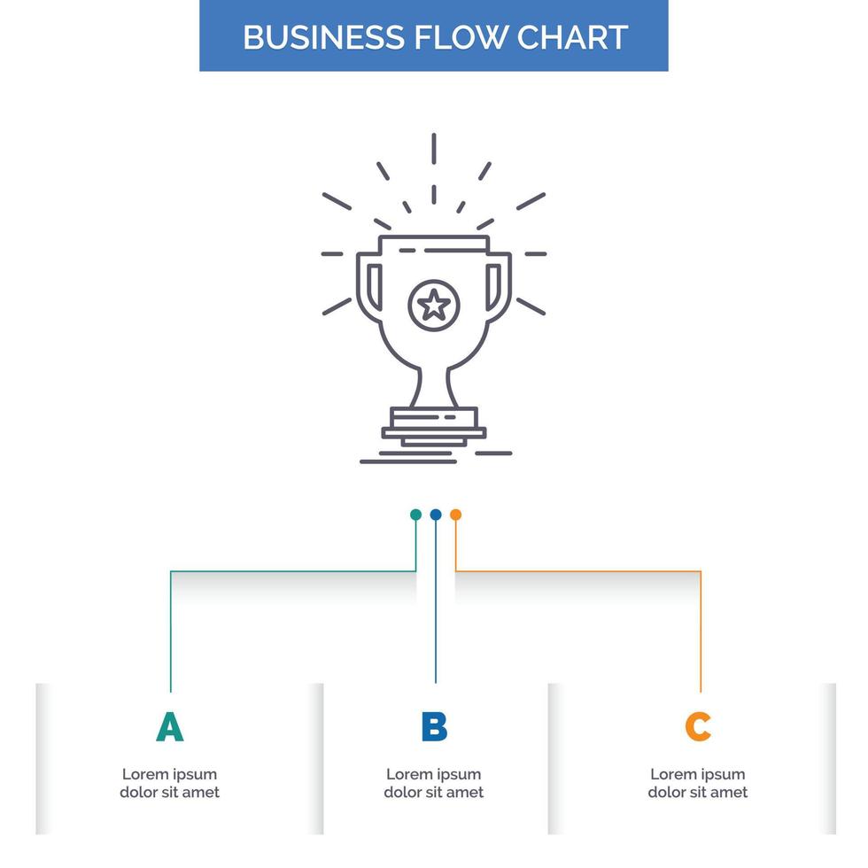 premio. trofeo. premio. vincita. tazza attività commerciale flusso grafico design con 3 passi. linea icona per presentazione sfondo modello posto per testo vettore