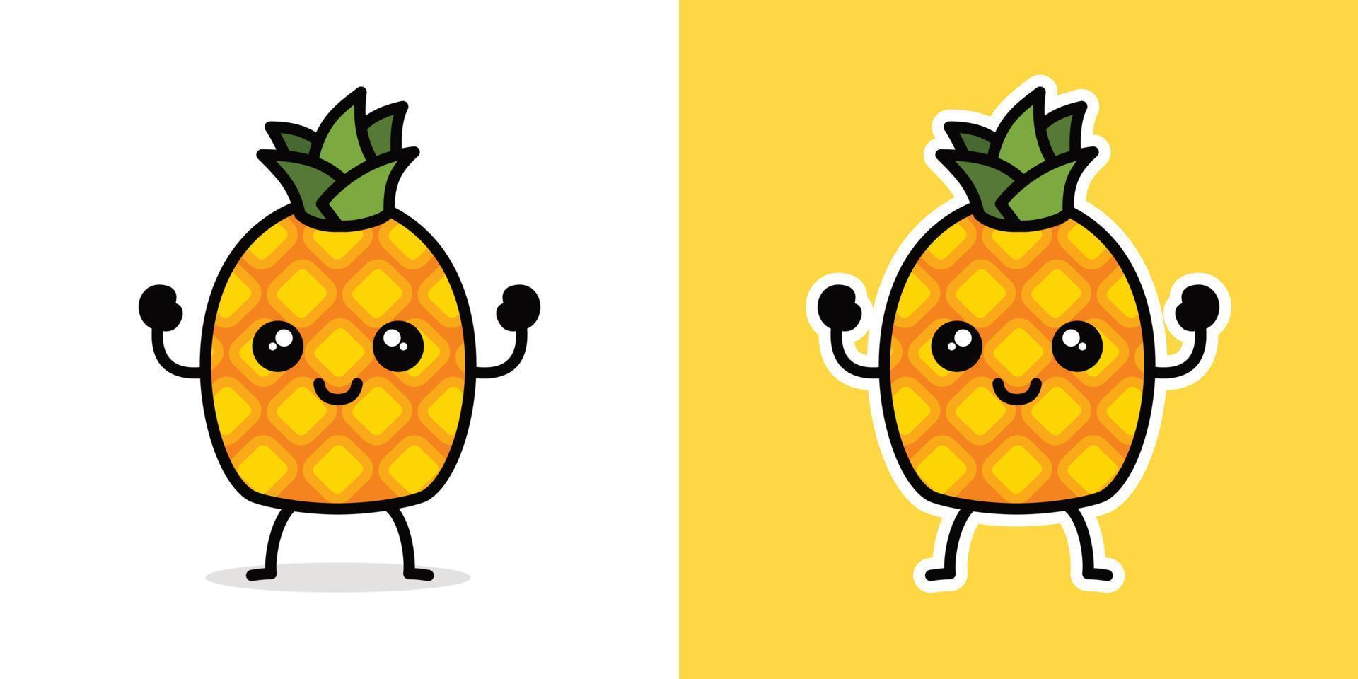 ananas carino kawaii cartone animato vettore icona concetto. piatto illustrazione stile per manifesto, opuscolo, ragnatela, mascotte, etichetta, logo e icona.