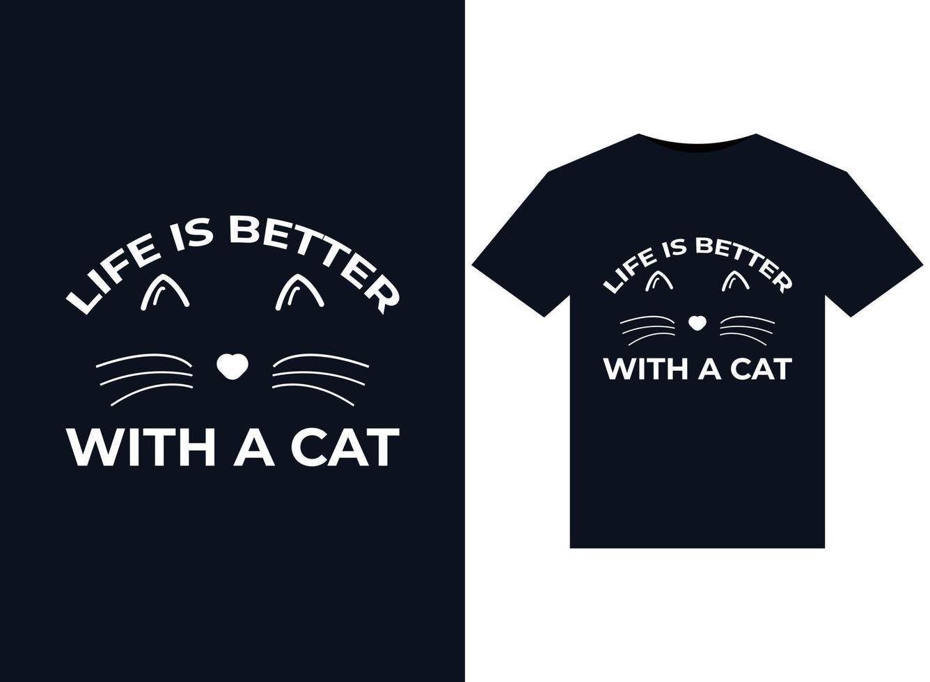 vita è meglio con gatti illustrazioni per pronti per la stampa magliette design vettore