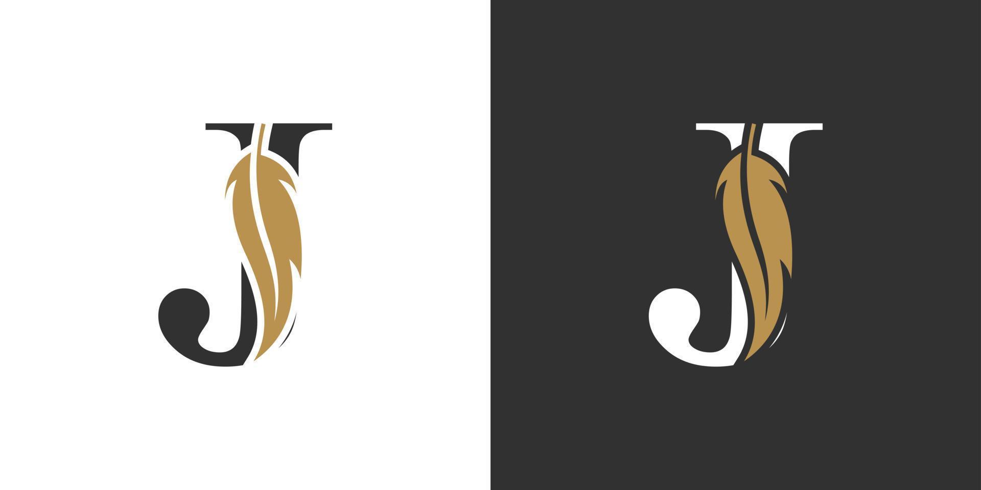 iniziale lettera j con piume logo design concetto. vettore