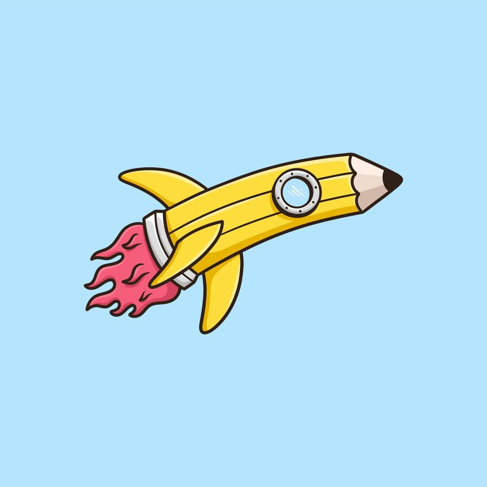 volare razzo matita cartone animato vettore illustrazione