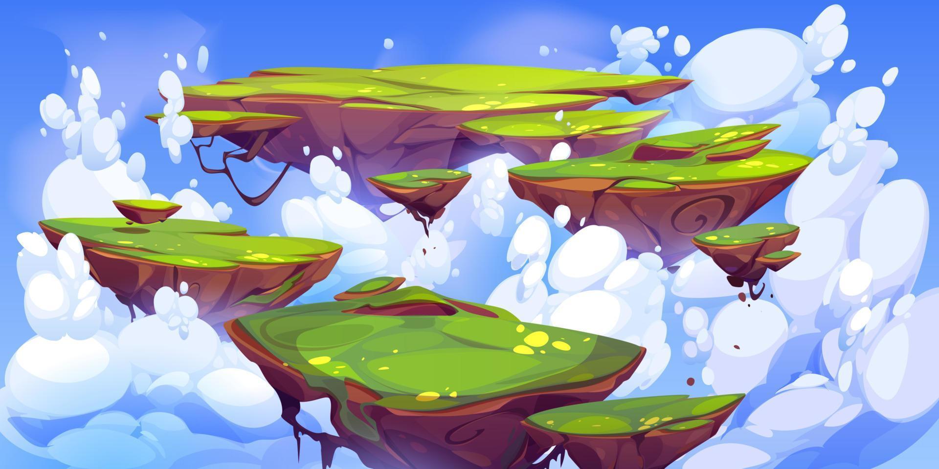 verde roccioso isola volante nel blu cielo cartone animato vettore