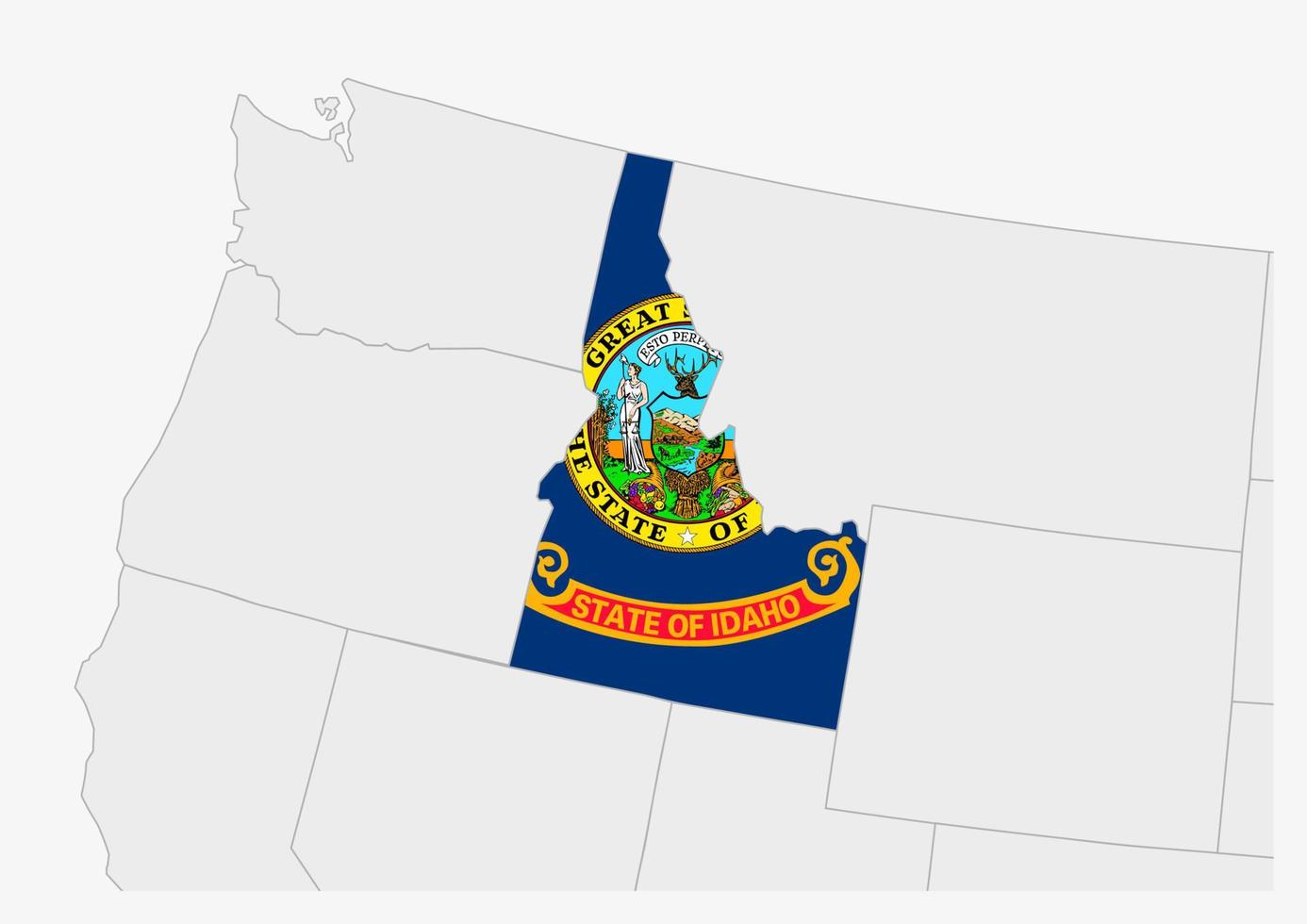 noi stato Idaho carta geografica evidenziato nel Idaho bandiera colori vettore