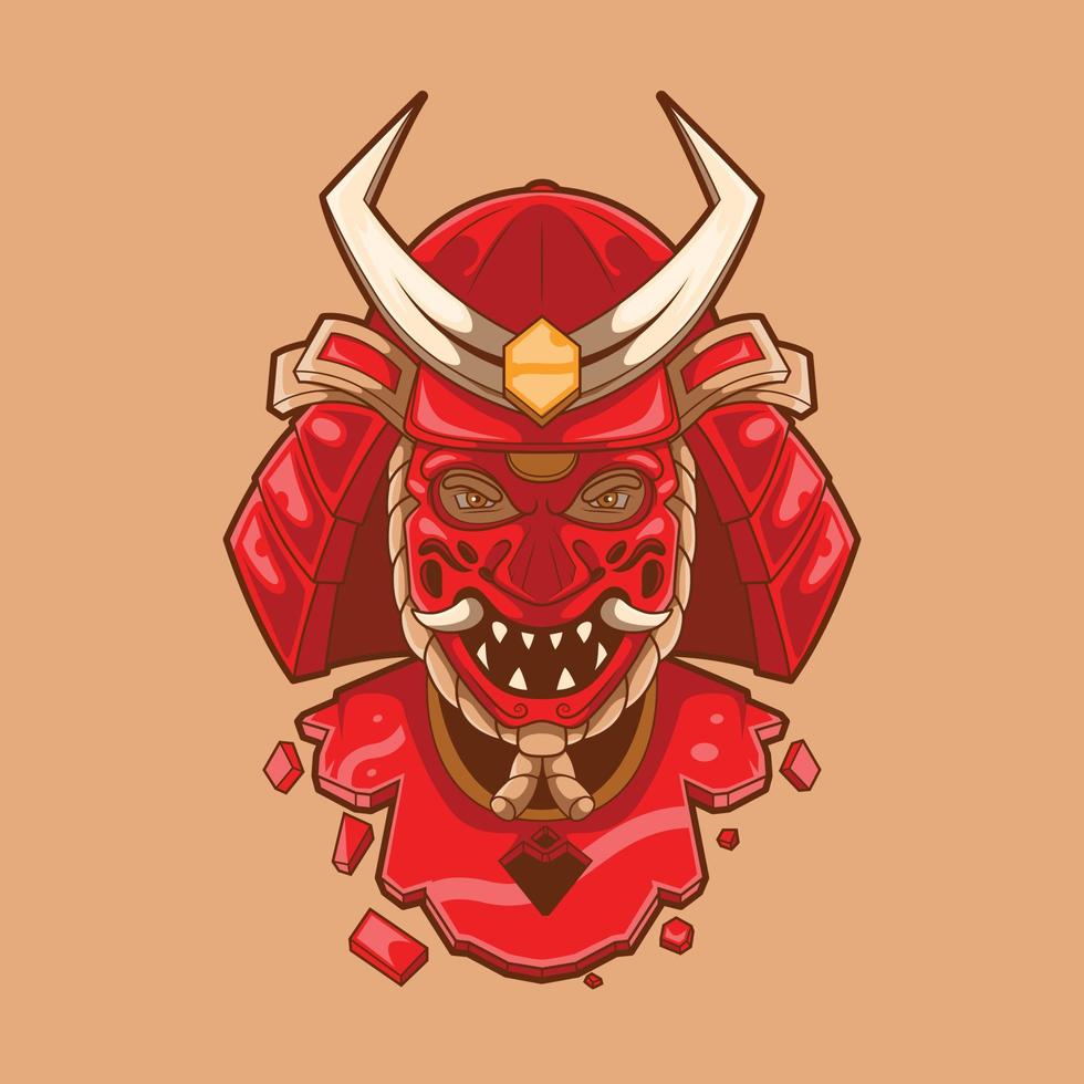 rosso rotto samurai maschera vettore illustrazione. marca, logo, guerriero design concetto.