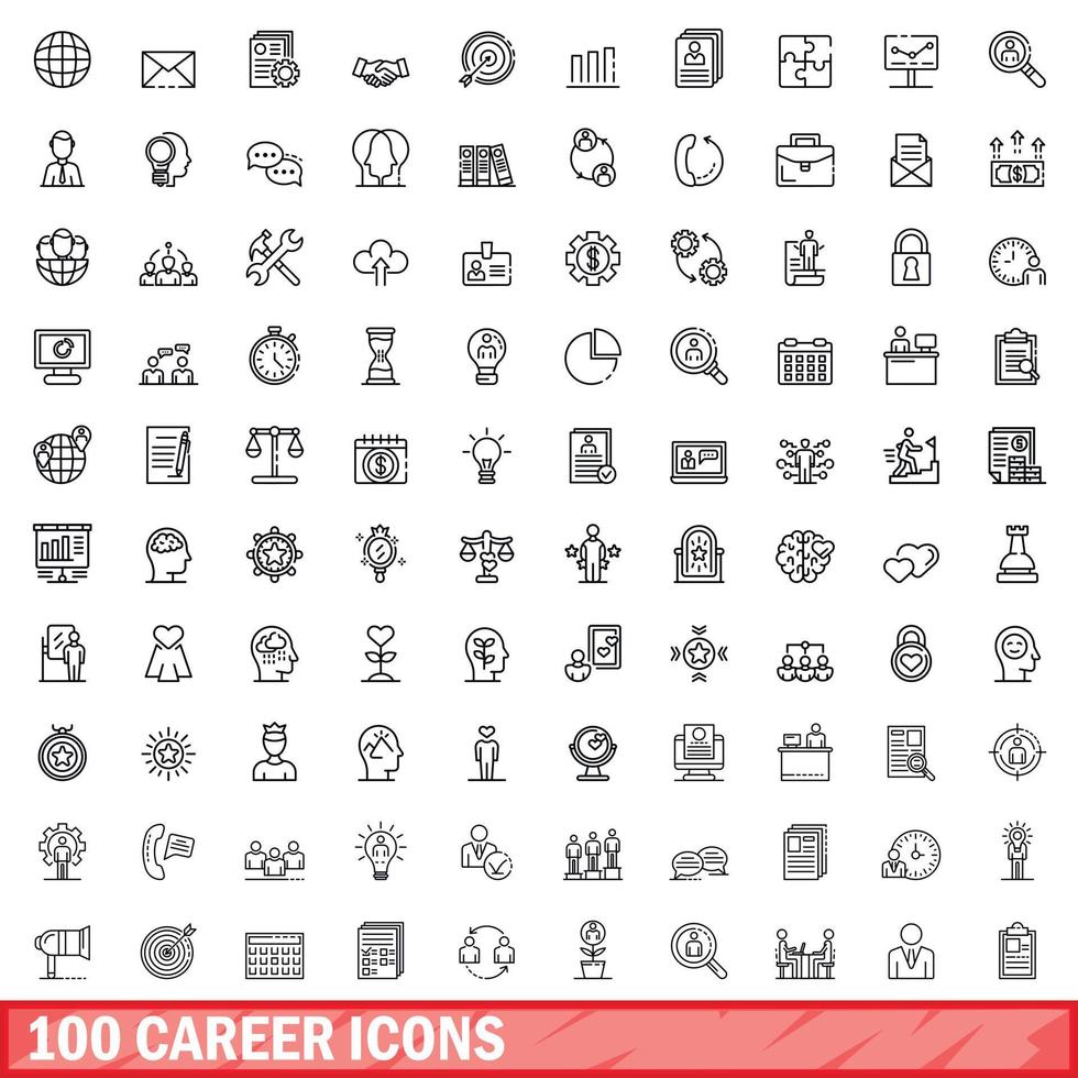 100 icone di carriera impostate, stile contorno vettore