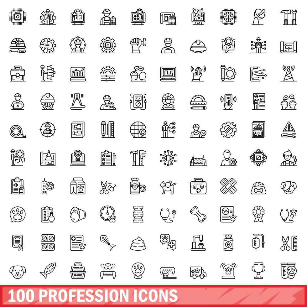 100 icone di professione impostate, struttura di stile vettore