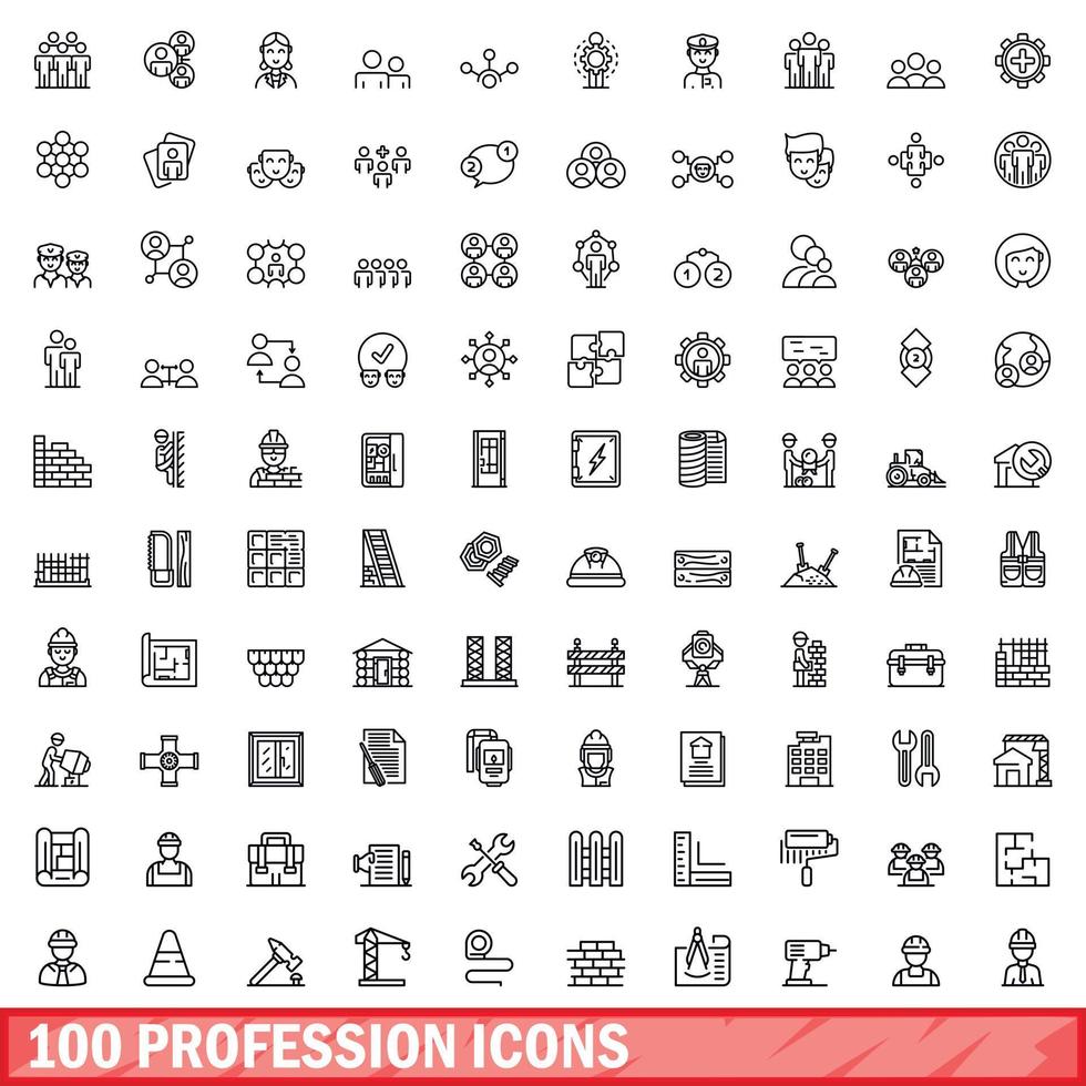 100 icone di professione impostate, struttura di stile vettore