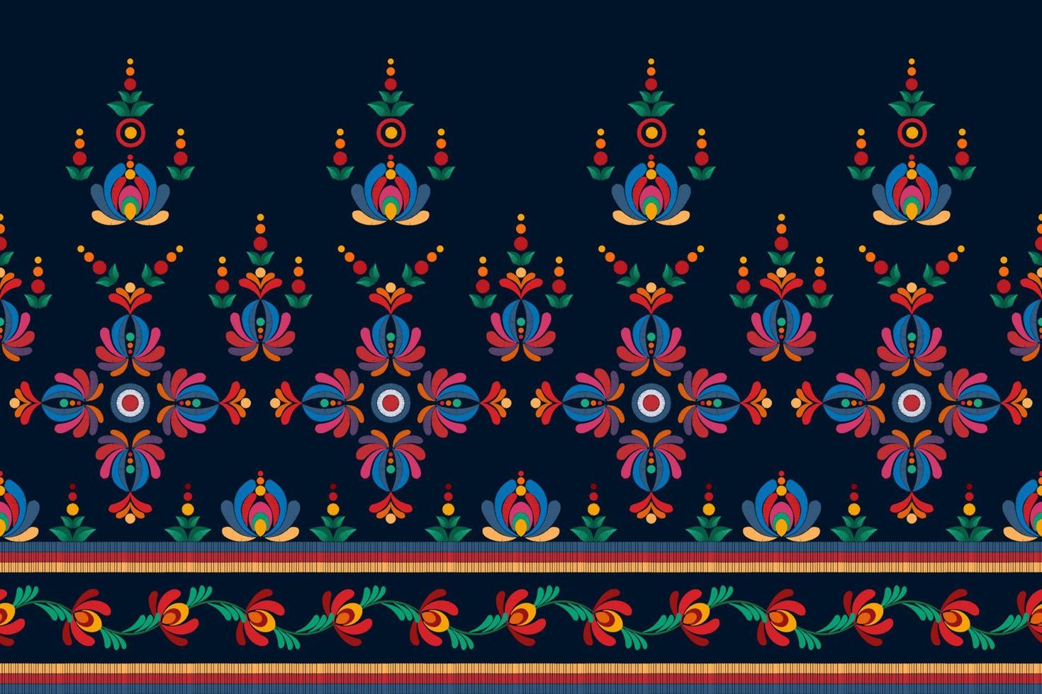 ikat etnico senza soluzione di continuità modello decorazione design. azteco tessuto tappeto boho mandala tessile arredamento sfondo. tribale nativo motivo ornamenti ikkat tradizionale ricamo vettore ungherese polacco moravia