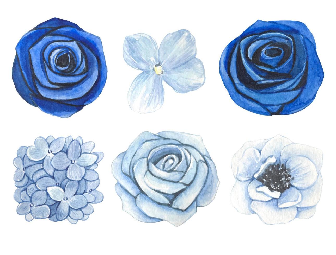 impostato di acquerello blu fiore mini cuffie vettore