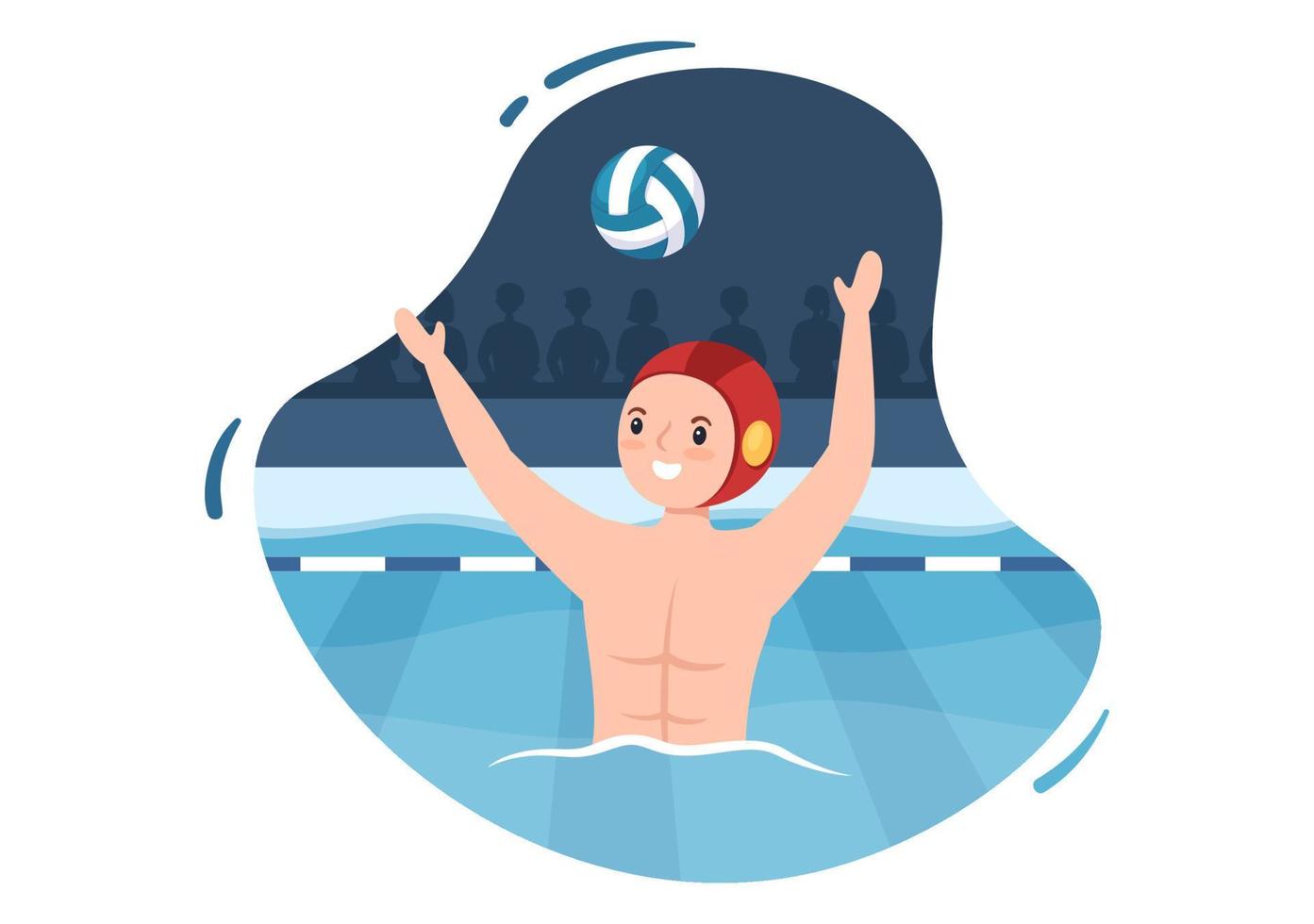 acqua polo sport giocatore giocando per gettare il palla su il avversari obbiettivo nel il nuoto piscina nel piatto cartone animato mano disegnato modelli illustrazione vettore
