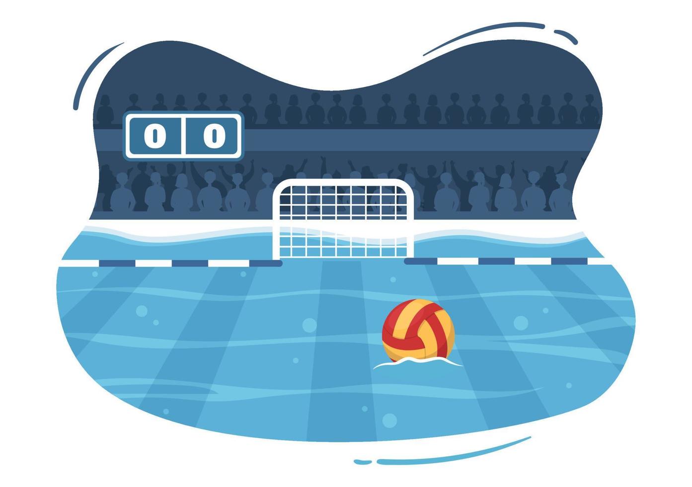 acqua polo sport giocatore giocando per gettare il palla su il avversari obbiettivo nel il nuoto piscina nel piatto cartone animato mano disegnato modelli illustrazione vettore