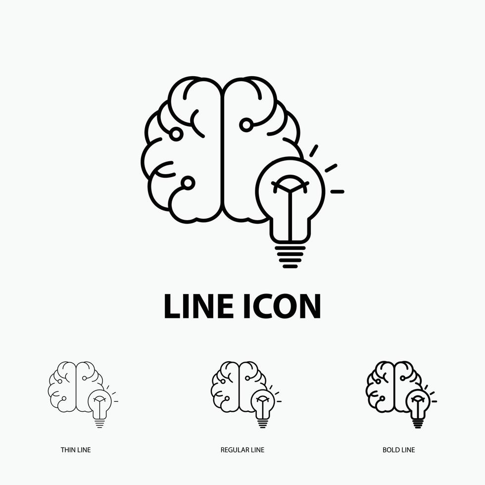 idea. attività commerciale. cervello. mente. lampadina icona nel sottile. regolare e grassetto linea stile. vettore illustrazione