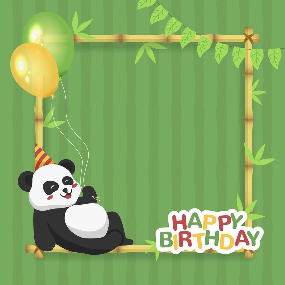 contento compleanno con panda personaggio e piazza bambù telaio vettore