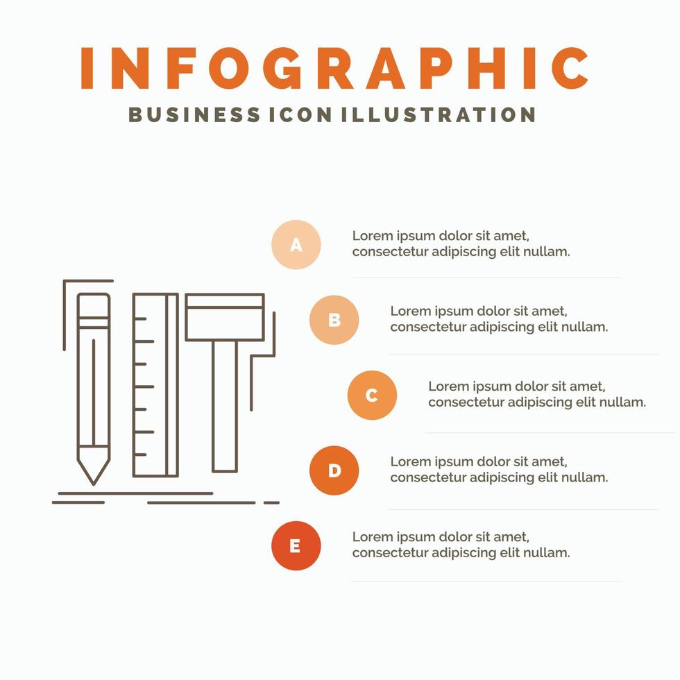 design. progettista. digitale. Strumenti. matita infografica modello per sito web e presentazione. linea grigio icona con arancia Infografica stile vettore illustrazione