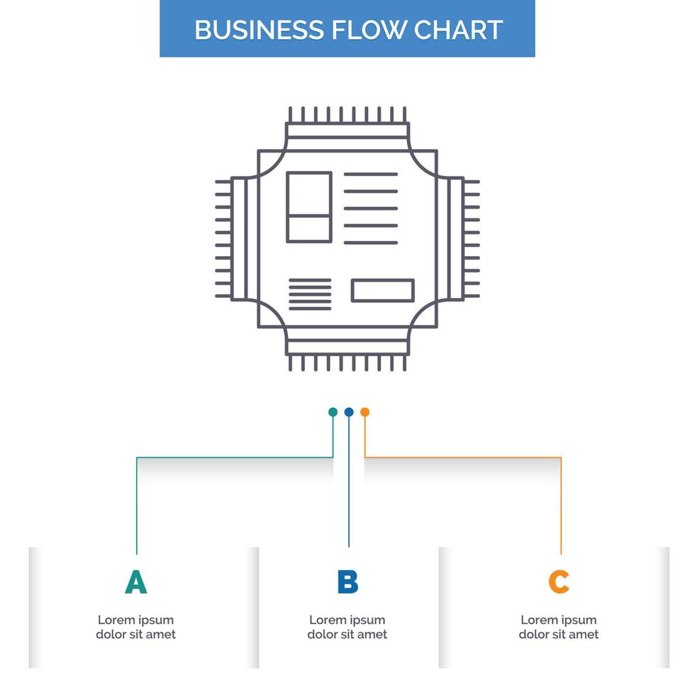 patata fritta. processore. microchip. processore. tecnologia attività commerciale flusso grafico design con 3 passi. linea icona per presentazione sfondo modello posto per testo vettore