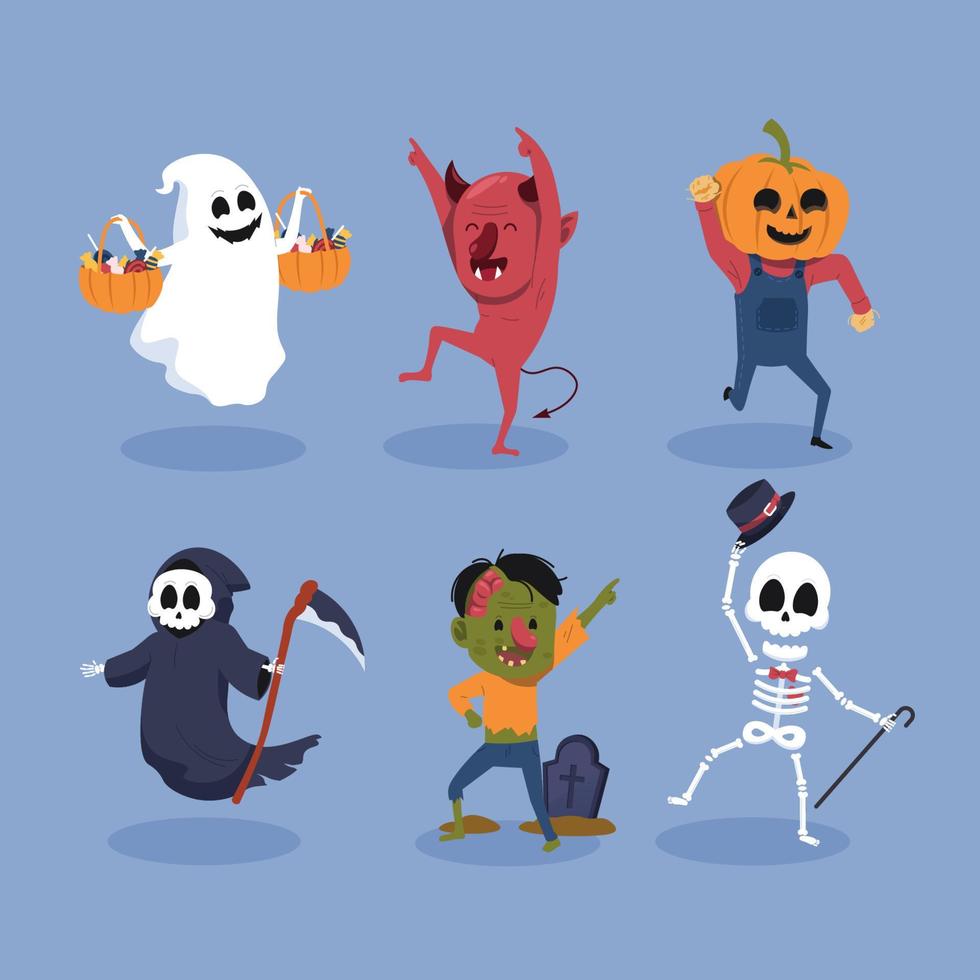 impostato di Halloween personaggi danza illustrazione vettore